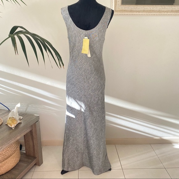 LAURA ASHLEY Pure Linen Grey Silver Shift Classic Midi Dress New w Tags Size 14 - Picture 6 of 11